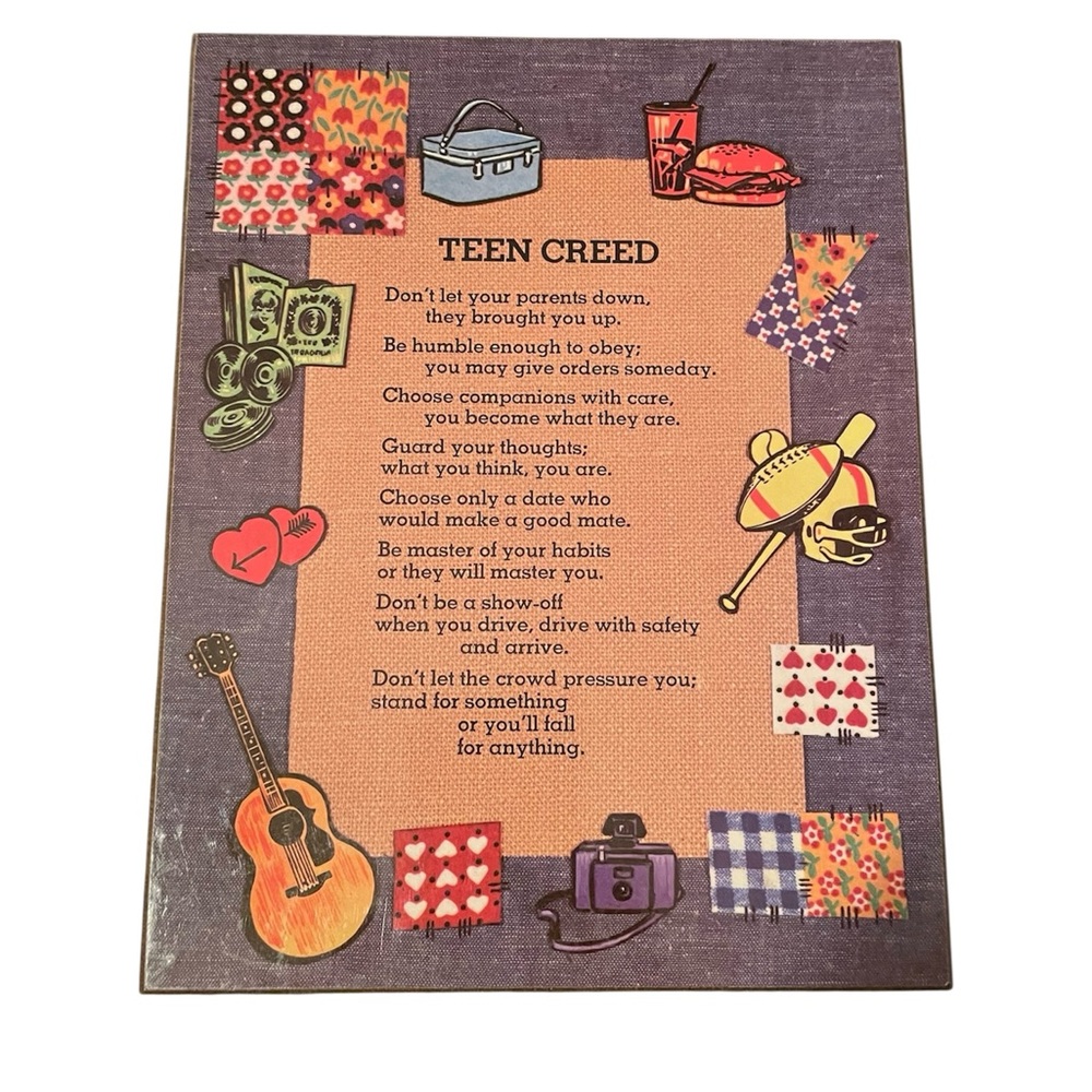 Teen Creed Russ Berrie 1975 Living Quotes Vintage 9x7” wall hanging